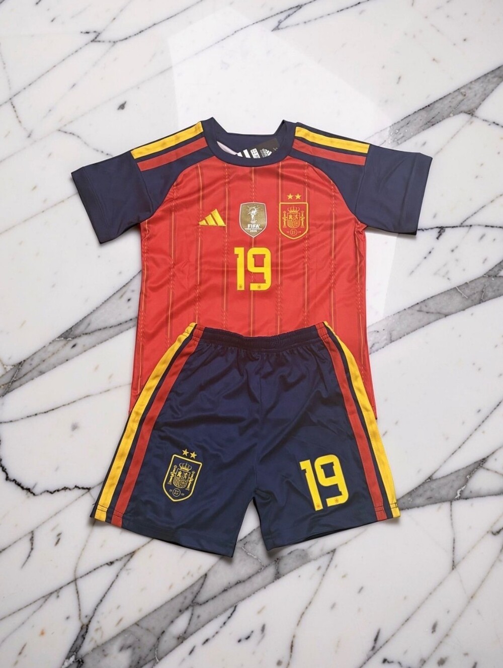 Lamine Yamal Spain 2026 World Champions Kids Home Kit #19 Jersey & Shorts - Picture 2 of 2